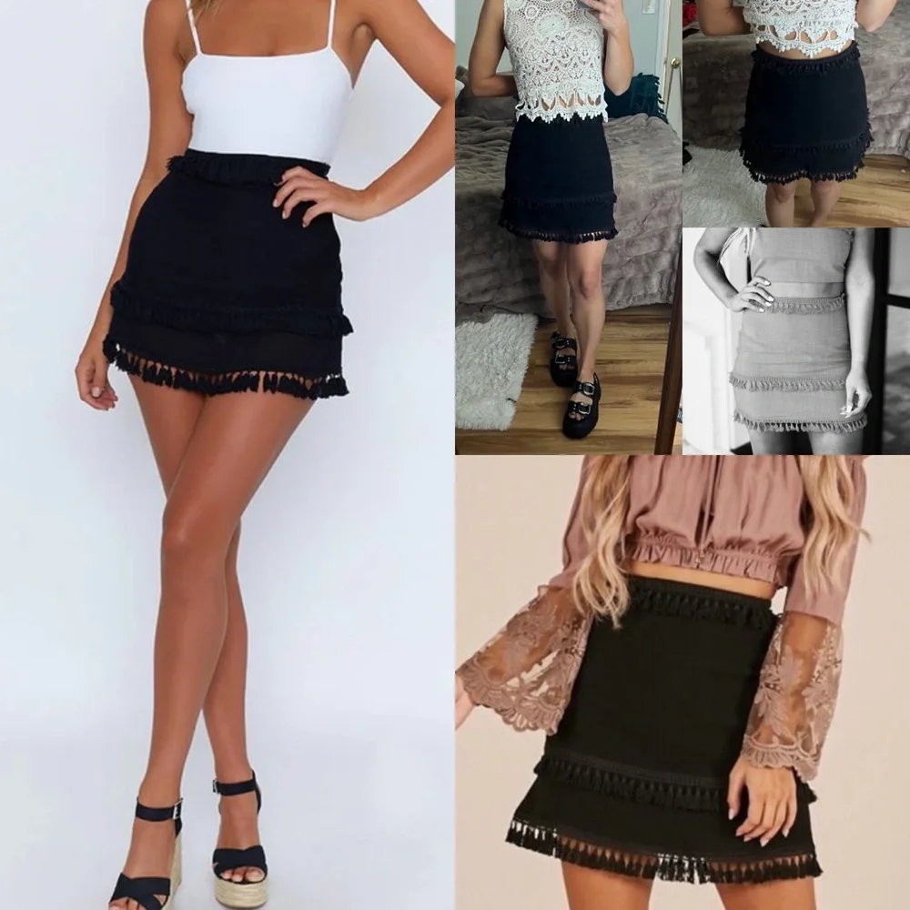 Showpo Black Tassel Skirt Fringe Mini Trim Skirt. Size 2